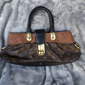 louis vuitton python & ostrich-trimmed monogram macha waltz handle bag